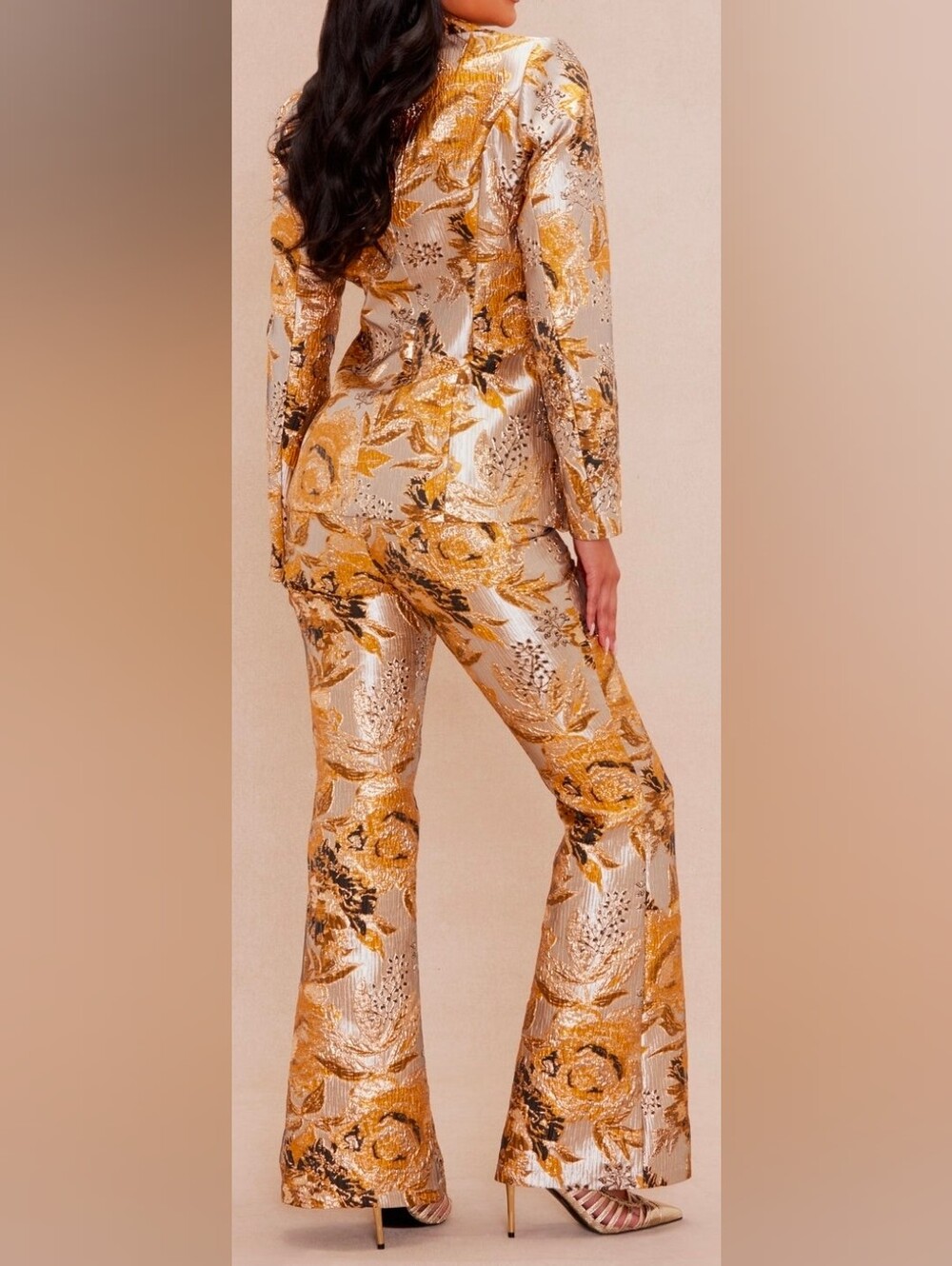 Metallic Gold Floral Brocade Suit - Women - Picture 2 of 2